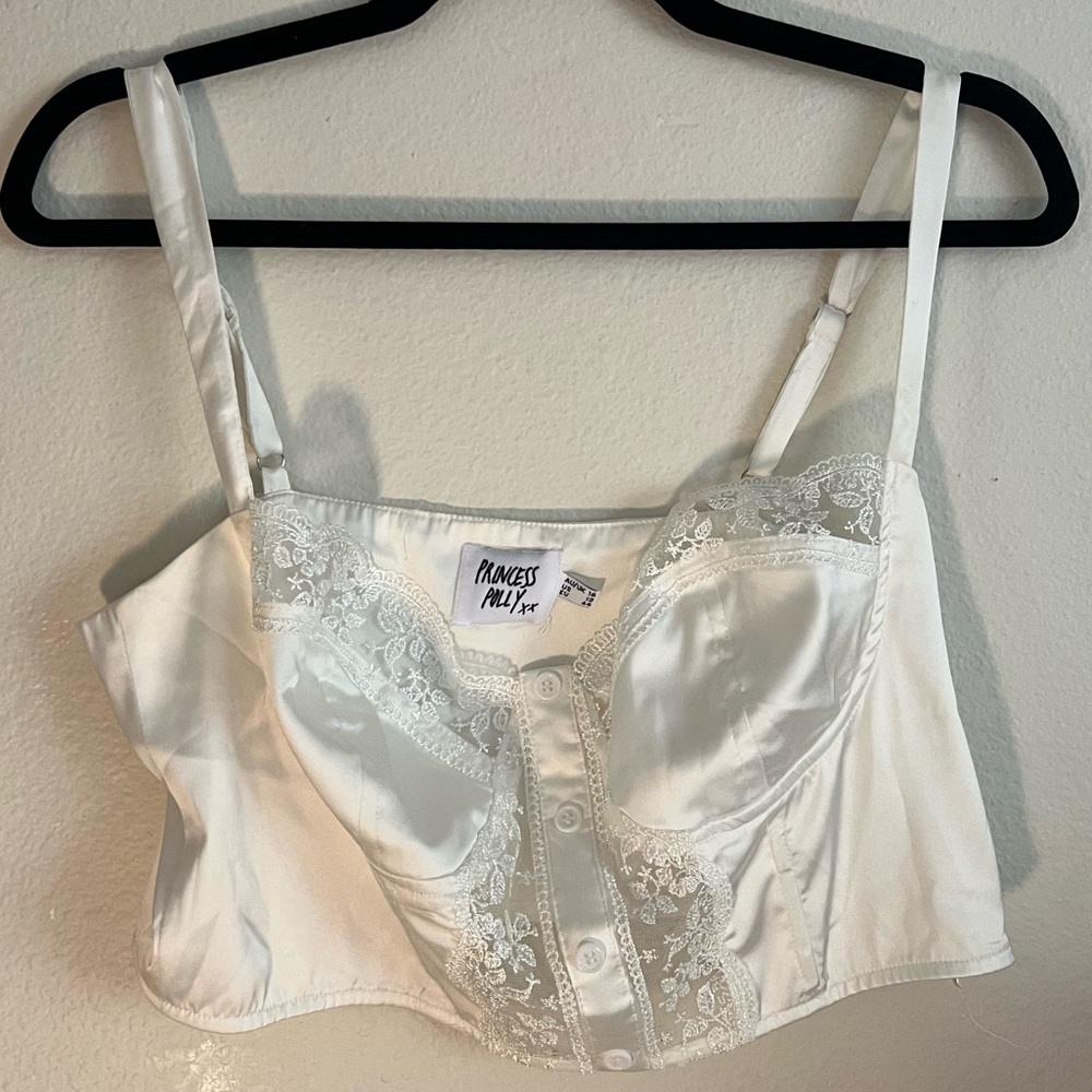 Princess Polly Ivory Lace Satin Bustier Crop Top